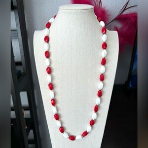 Vintage Red and White Beaded Necklace